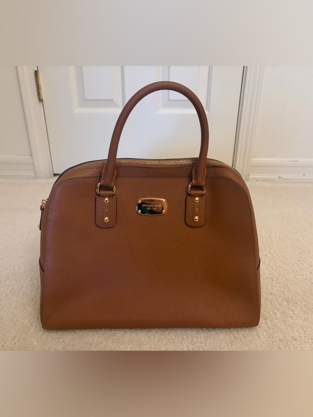 Michael Kors  Acorn Color Leather Dome Satchel with Gold Hardware